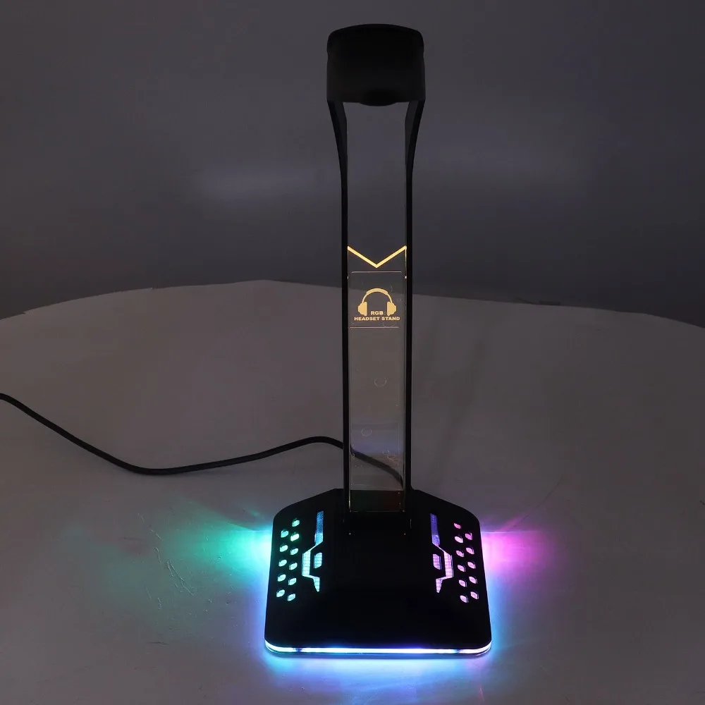 2 USB 2.0 Ports Universal Desktop RGB Headphone Stand Multi Light Mode Adjustable Gaming Headset Holder LED Headphone Holder view 3