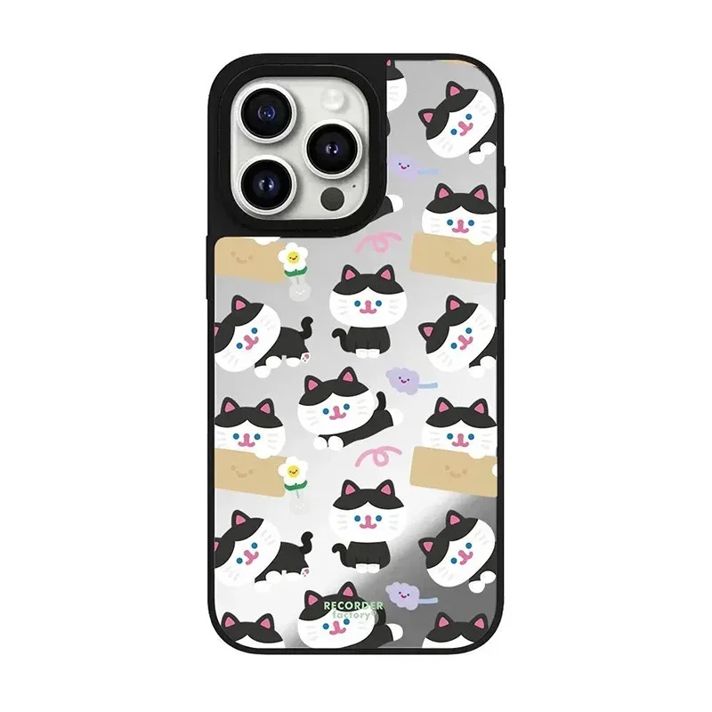 Cute Cat Friend iPhone 11 12 13 14 15 16 Pro Max Mirror Surface MagSafe Case Cover Shell