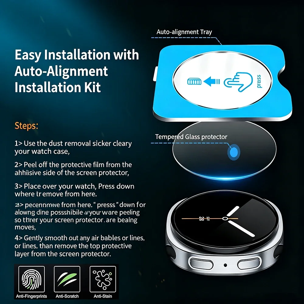 Tempered Glass Film For Samsung Galaxy Watch 9 8 40mm 44mm Screen Protector Easy Install Protective Film Galaxy 8Classic 46mm