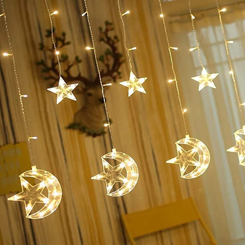 TKOH-12 Sterne Mond Licht String 2,5 M Im Freien Wasserdichte Schlafzimmer Home Party Hochzeit Dekoration Atmosphäre Vorhang Licht EU Stecker