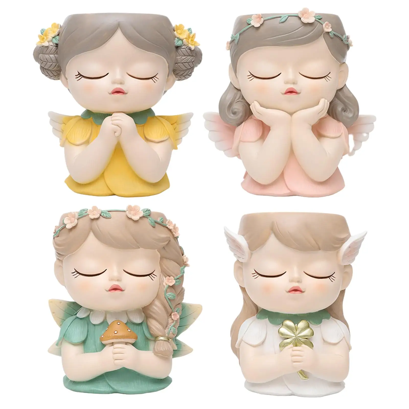 Plant Pot Elf Girl Sculpture Cute Plant Containers Anti Slip Elf Girl Flower Pot for Desktop Bookshelf Home Living Room Bedroom
