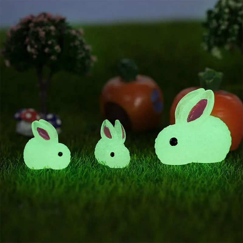 Glow in the Dark Toys Miniature Rabbit Glowing Figurines Garden Fairy Decoration Luminous Cute Micro Landscape DIY Accessories