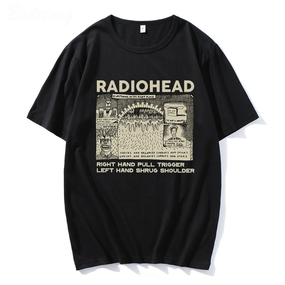 Radiohead T Shirt Men Funny Retro Prints Loose Breathable Tops 100% Cotton Unisex T-shirts Indie Rock Band Music Tees males Tops