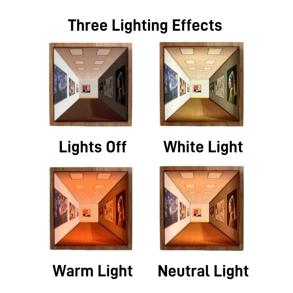 3D Naked Eye Vision Wooden Wall Lamps Living Room Recharge Table Lamp Without Punching Holes Wall Hanging Ambient Night Light