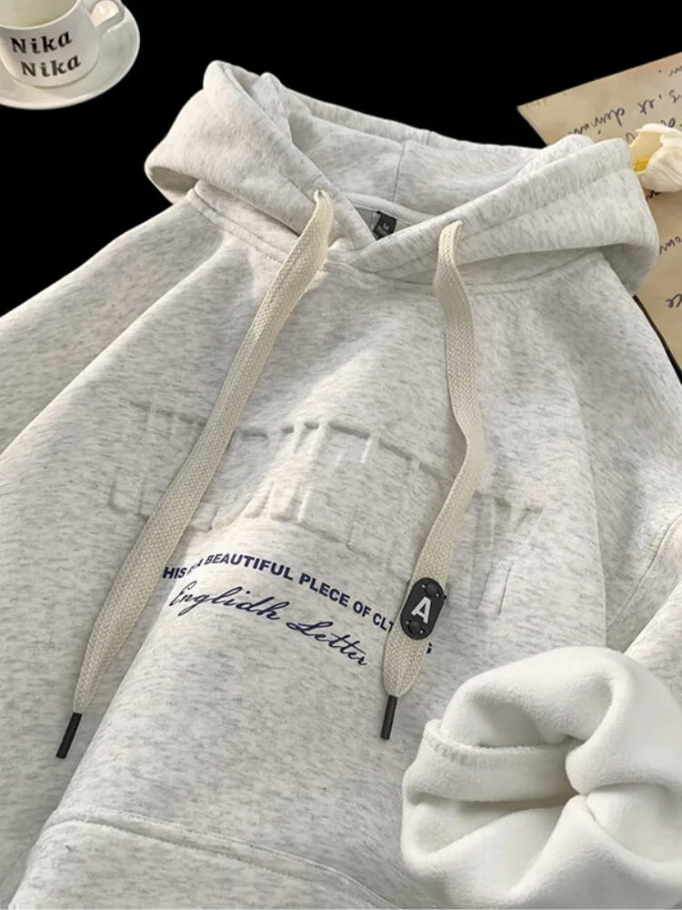 

Thiened Fce Hoodie Men's Youth Winter Casual Heavyweight American Retro High-End Feeling Leisure Top Trendy