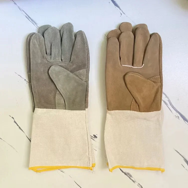 Welding Gloves Leather Long Wear-resistant Welding Welder Protective Gloves Canvas Sleeve Fur Pets Garden Gloves Work Safety