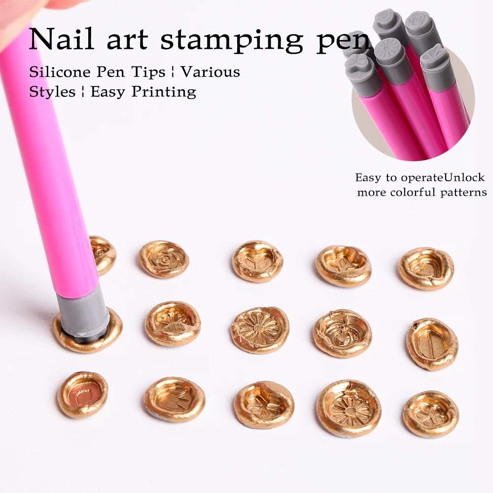3 قطعة مسمار الفن ختم مجموعة أقلام مع 18 استبدال ختم رؤساء الأزهار فراشة تصميم مسمار ختم مانيكير التنقيط أداة الرسم #3