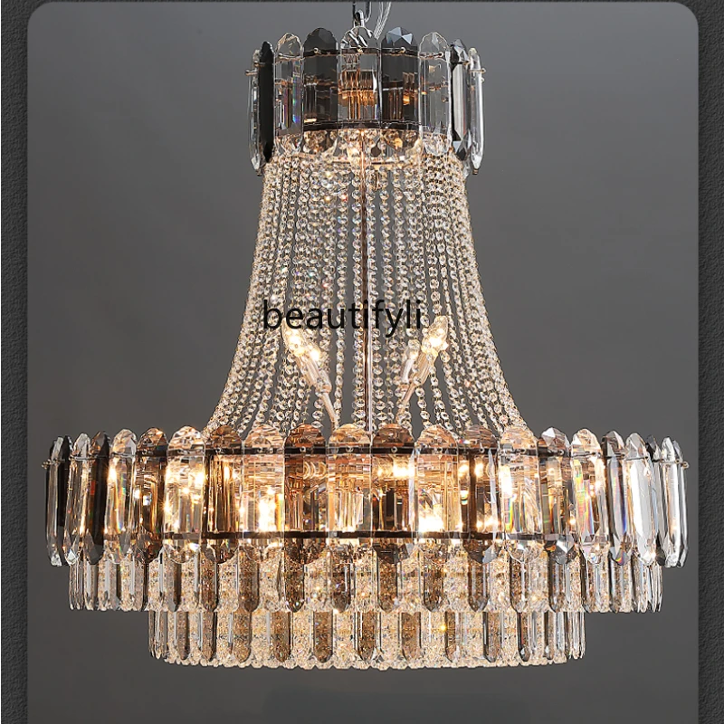 yj Duplex Building Crystal Chandelier Lamp in the Living Room Duplex Villa Atmospheric European Hollow Building Chandelier