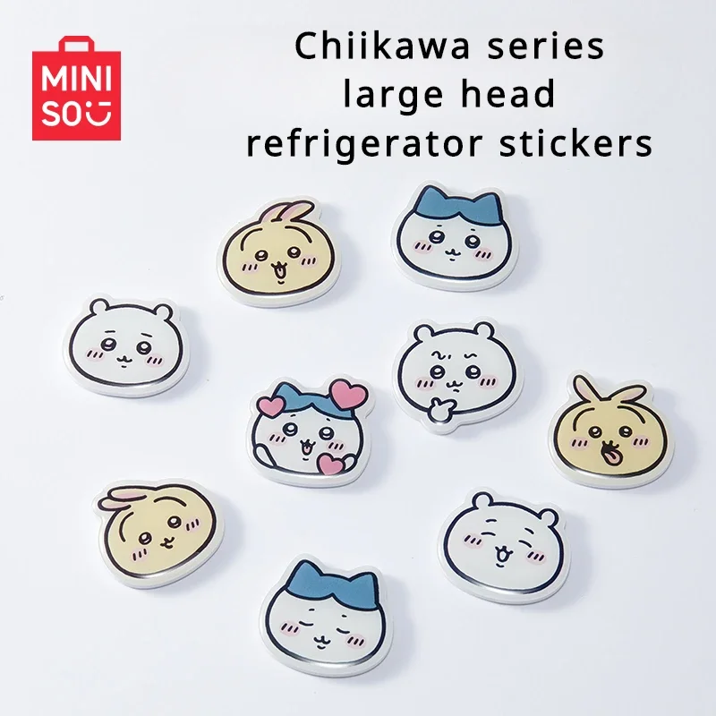 MINISO Cartoon Kawaii Chiikawa Series Hachiware Big Head Refrigerator Magnet Cute Usagi Ornament Refrigerator Magnet Gifts