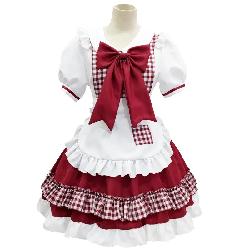 

2025 Role Playing Red Grid Maid Uniform Temptation Set Sexy Pure Sensual Lolita Dress