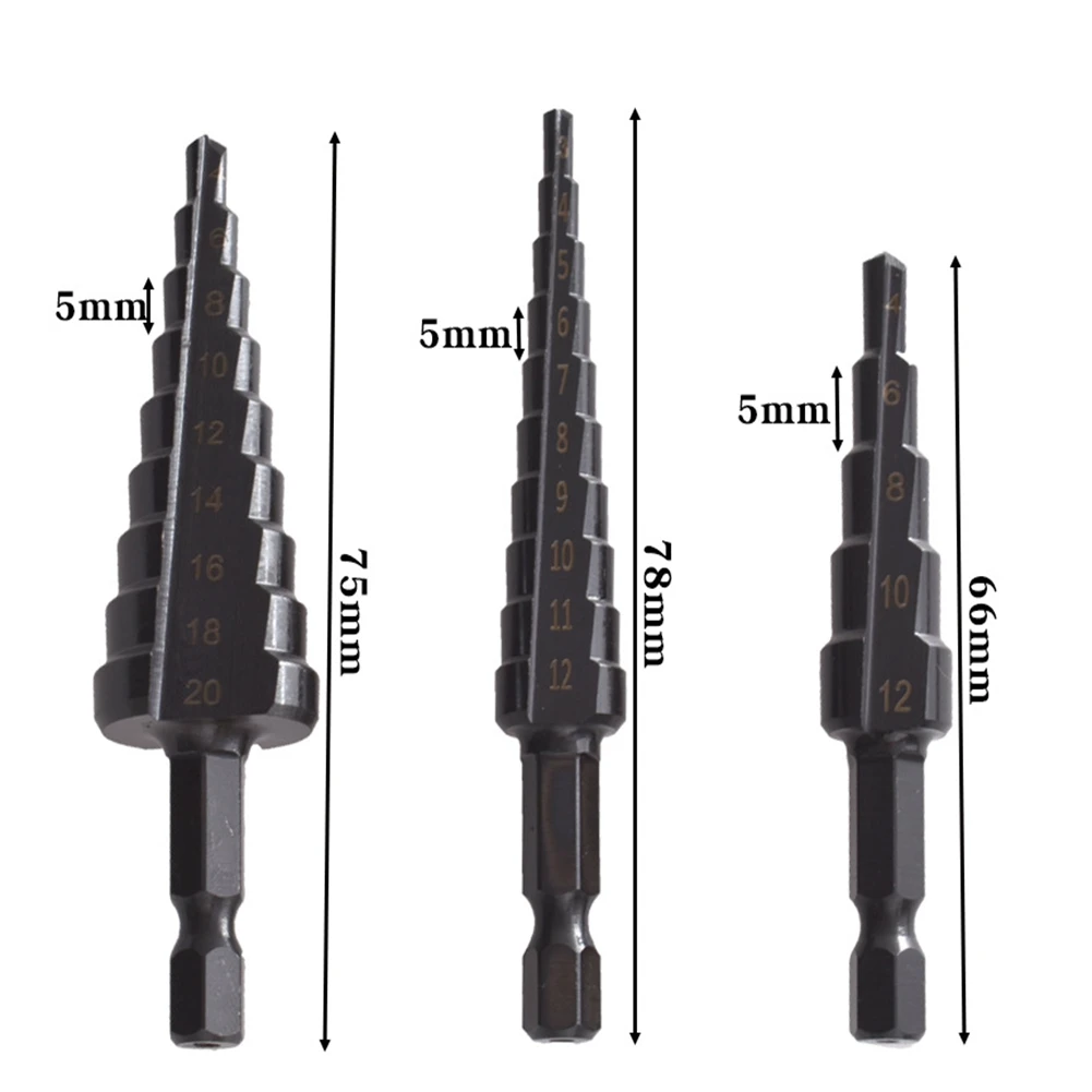 Hssストレートグルーブステップドリルビット、ナイトライドツイストドリル、ウッドメタルホールカッター、コアドリルツール、3-12、4-12、4-20mm、4個