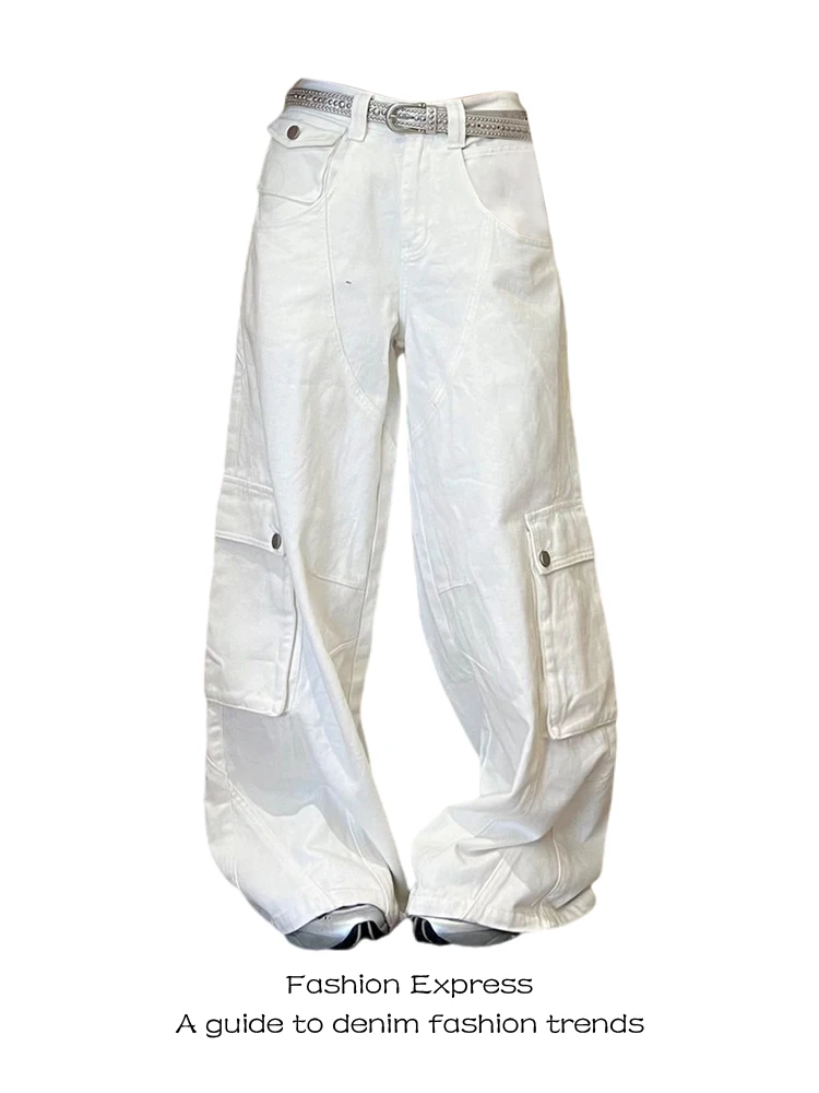 

Американские женские джинсовые рабочие брюки в стиле High Street, осень 2025, новые, широкие, в пол, с множеством карманов