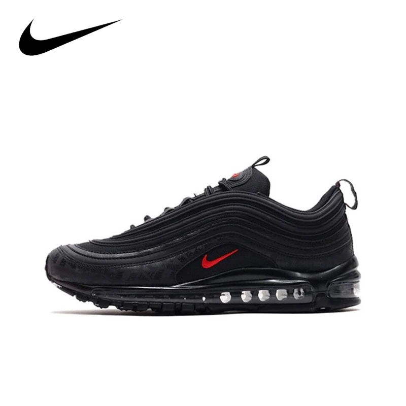 Original Nike Air Max 97 Black Bullet Men\'s and Women\'s Running Shoes Breathable Sports Unisex Black White Sneakers AR4259-001