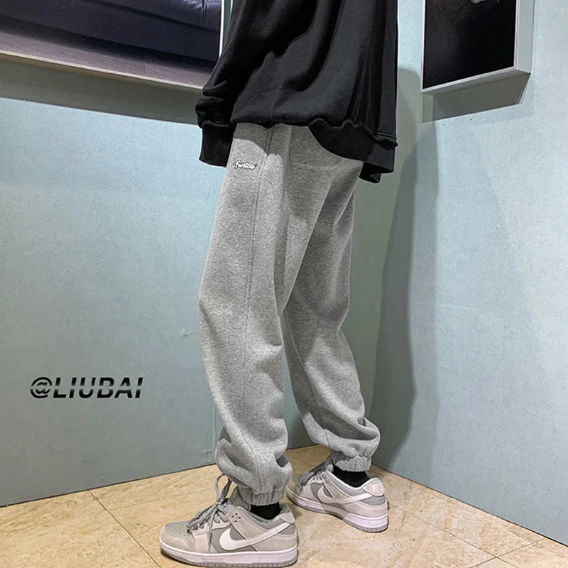

ICCLEK 2021 New Velvet Pants Men's Sports Pants Autumn and Winter Thickening Loose Sports Footwear Pants Solid Color Casual Pant
