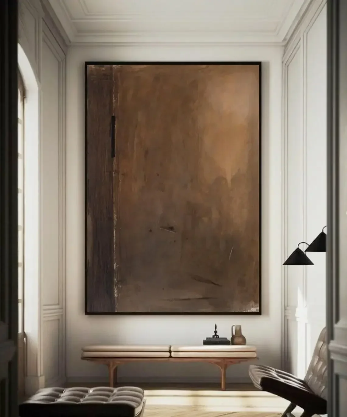 لوحة بني وابي سابي بني داكن لوحة تجريدية باللون البني في القرون الوسطى لوحة زيتية مصنوعة يدويًا باللون الأسود لتزيين الحائط أ #1