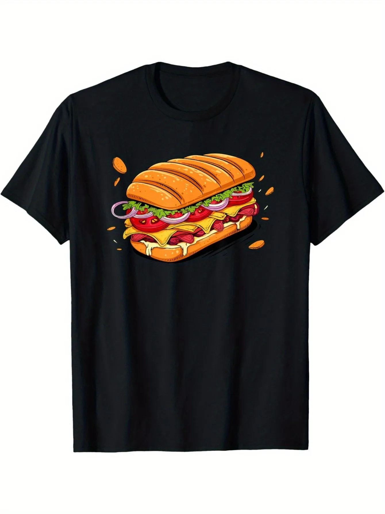 Cheeseburger Sandwich Bun Hamburger Sandwich T-shirt Everyday Soft Daily Casual Printed Short Sleeve Women Clothing Fashion Y2K