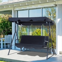 Steel Outdoor Porch Swing Lounge Chair 3 Persons With Canopy - Courtyard Swing Chair Garden Swing Outdoor Swing Brown