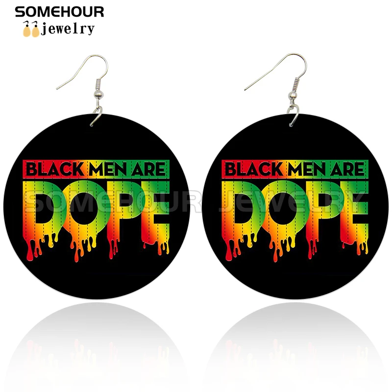 SOMEHOUR I Am Black History Printed African Wooden Drop Earrings Living My Best Life Dope Strong Sayings Loops For Women Gift