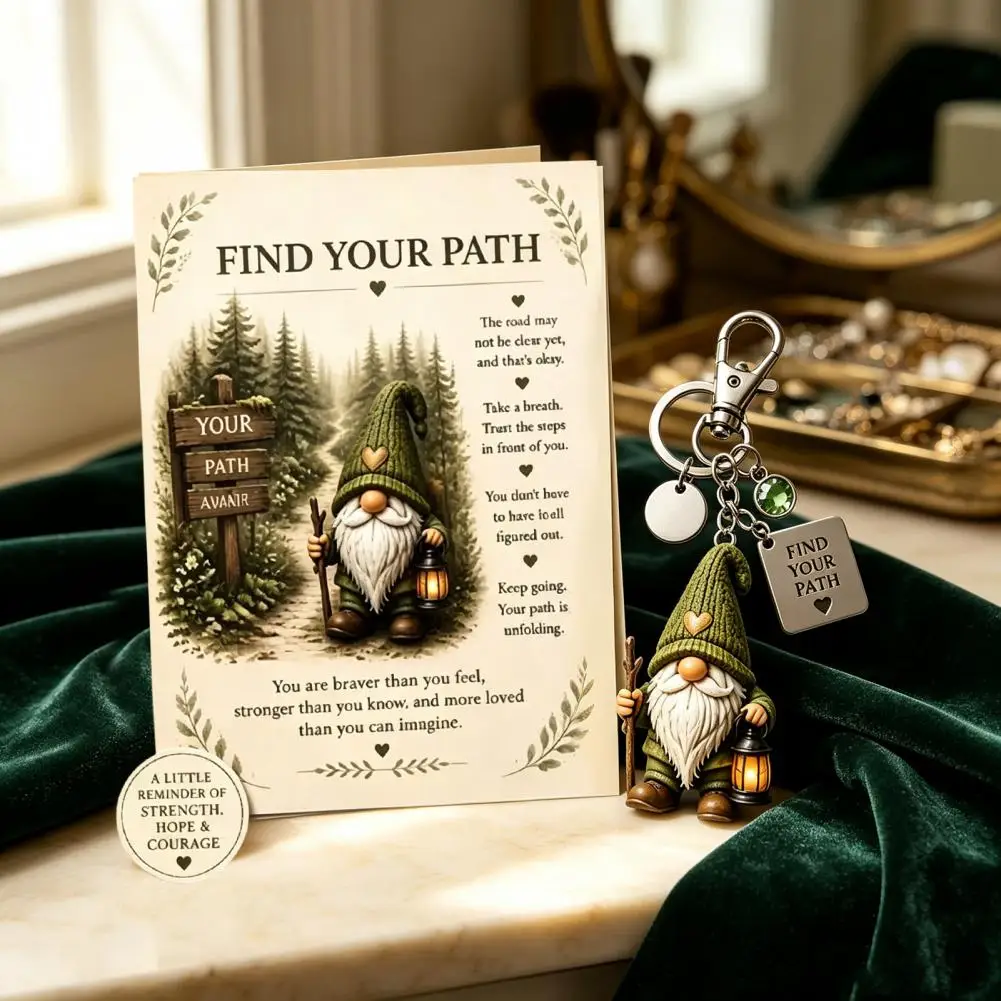 Porte-clés de voyage Gnome avec carte inspirante, breloque de sac nain pour sacs à dos et cartables, cadeau pour la croissance et la persévérance
