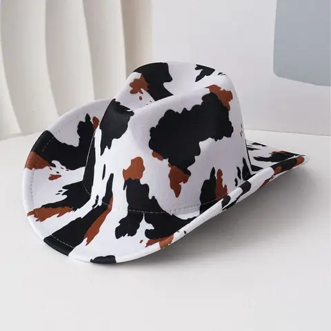 Tie Dye Cow Pattern Western Cowboy Caps Men's And Women's Outdoor Sun Shading And Sun Protection Top Hats
