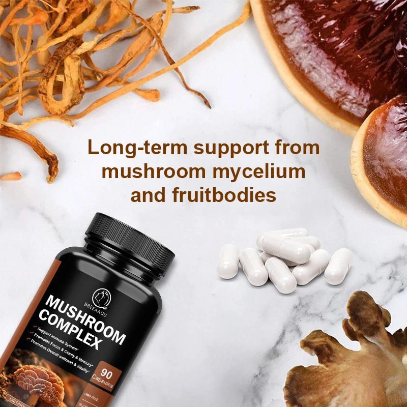 BBEEAAUU Lion Mane Mushroom Complex Capsule Brain Health Focus and Clarity and Memory Smooth Energy and Stress Release