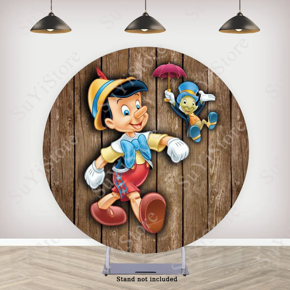 Pinocchio Round Backdrop Cover For Kids Birthday Baby Shower Disney Cartoon Circle Photo Background Elastic PhotoCall Covers