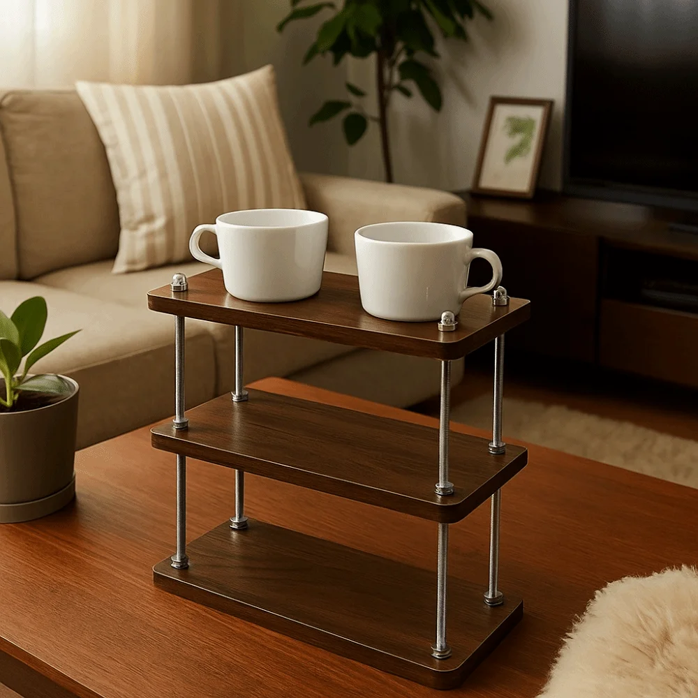 

Space Saving Vintage Wooden Storage Rack 3-Tier Thickened Cup Storage Rack Minimalist Convenient Display Shelf Bedroom Decor