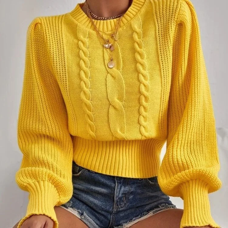 

Swetry Damskie Winter Versatile Lantern Sleeve Pullover Women Twist New Round Neck Knitted Versatile Sweater Pull Oversize Femme