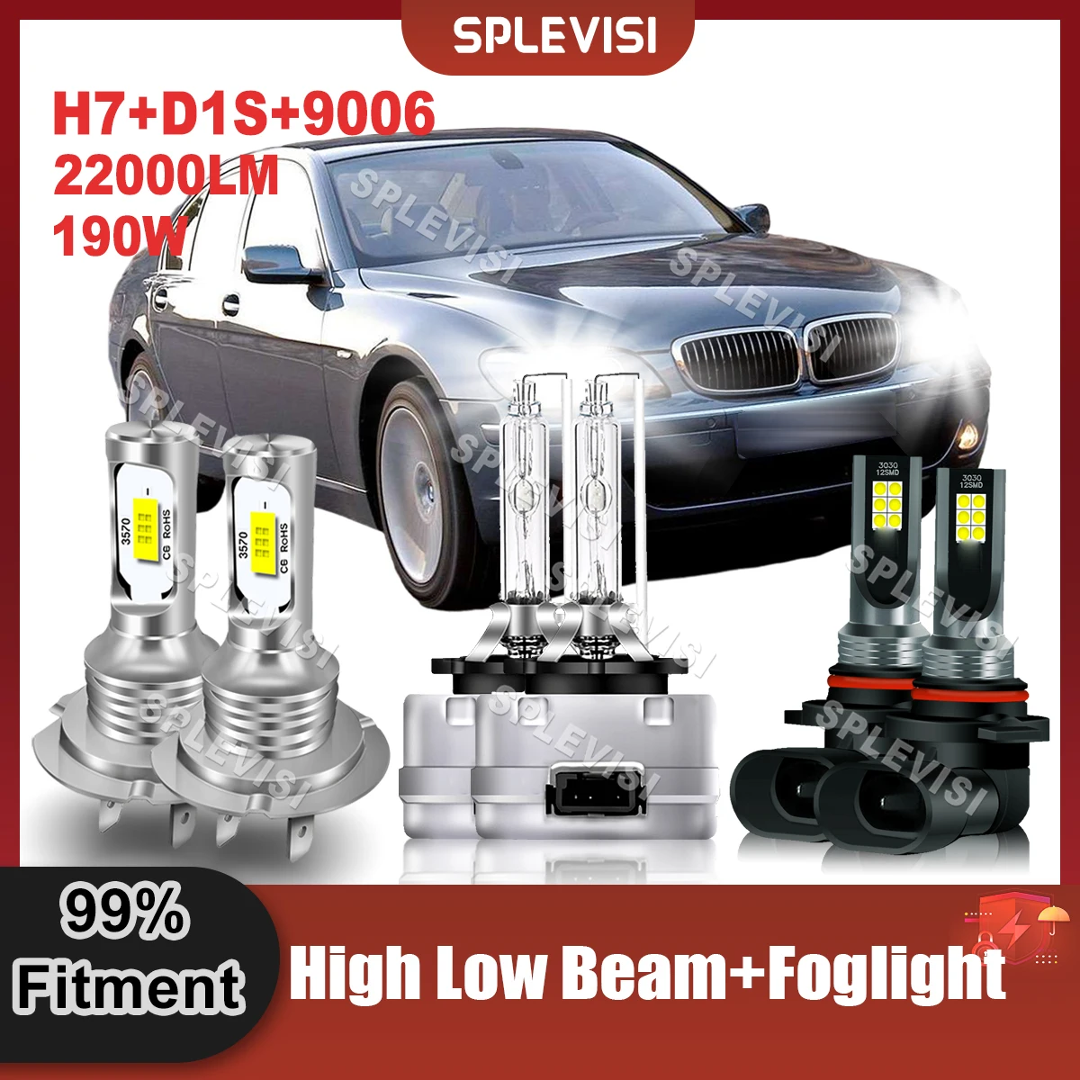 

Replace Auto Lamp LED Headlight H7 High Beam D1S Low Beam 9006/HB4 Foglamp Combo Kit For BMW 750i 750Li 760Li 2006 2007 2008