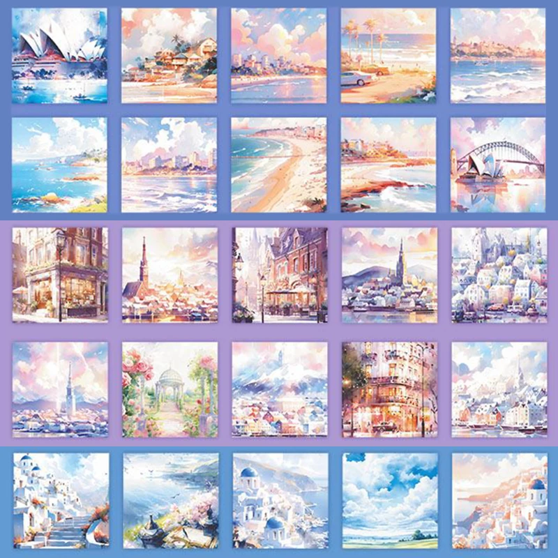 6 Style 50 Pcs/pack Travel Scenery Theme Box Set Stickers for DIY Handbook Material Decoration