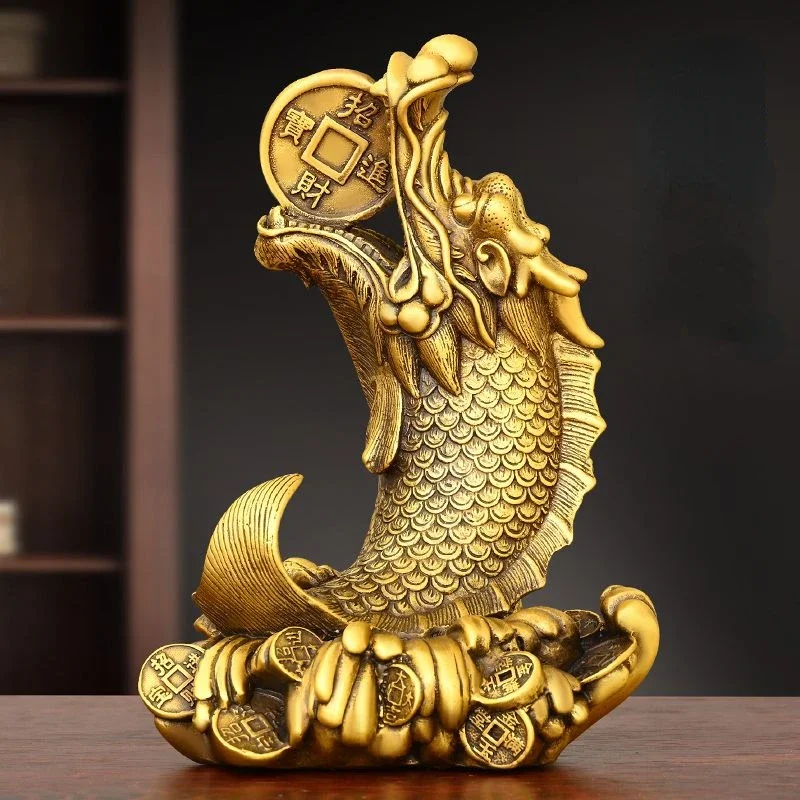 

Feng Shui Inviting Wealth Brass Dragon Head Fish Ornament Dragon Fish Home Desktop Decorations