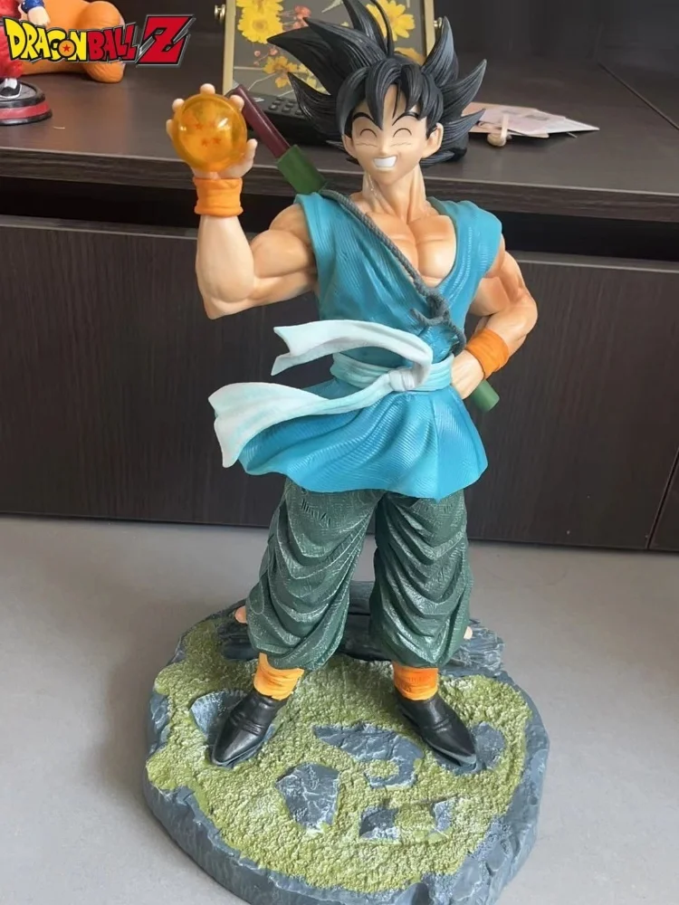 

41cm Anime Dragon Ball Z Son Goku Happy Laughter Kakarotto Holding Dragon Ball Handmade Model Desktop Decor Collect Kid Toy Gift