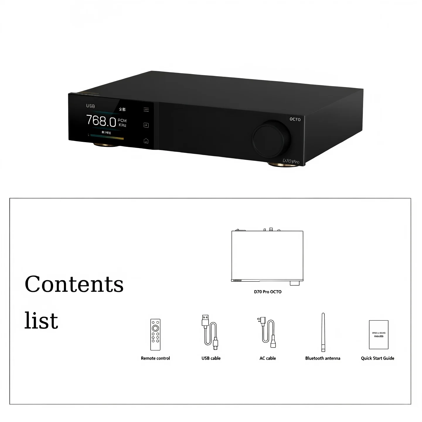TOPPING D70 Pro OCTO USB DAC, Bluetooth 5.1 LDAC, 8x CS43198-chips, Aurora UI-kleurendisplay, audiofiele decoder met afstandsbediening