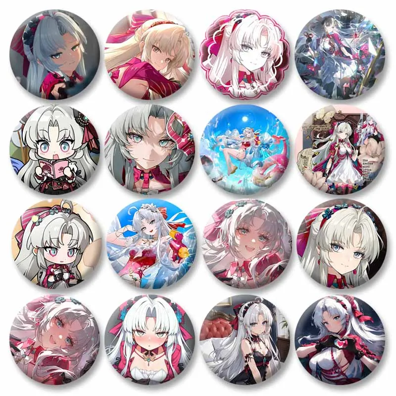 Anime Game Figure Coin Brooch Cartoon Girl Wuthering Waves Carlotta Lapel Pins Personality Custom Jewelry Badge Kids Toys Gifts