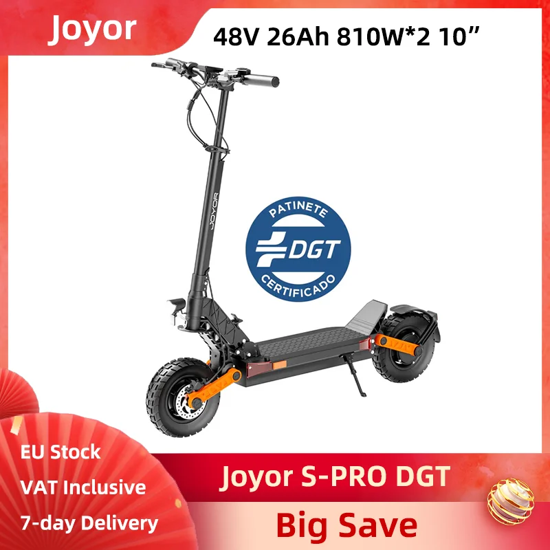 Joyor S-PRO DGT Electric Scooter 48V 26Ah 2x810W Maximum Power Motors Front Rear Suspension Hydraulic Disc Brakes 10 Inch Tires