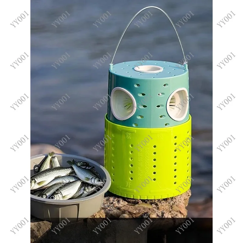 

Inverted Whisker Fishing Pot Fish Shrimp Cage Parent-Child Outdoor Fishing Bucket with Net