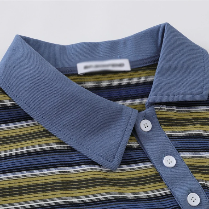 تي شيرت بولو بأكمام طويلة وياقة غير منتظمة للرجال مع نمط ملابس الشارع الأمريكي لربيع/خريف #4