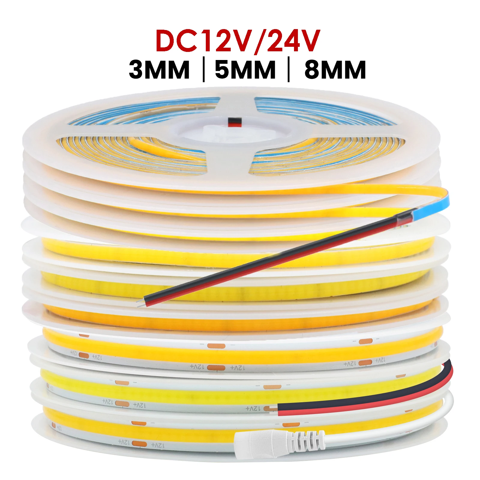 

3MM 5MM 8MM COB LED Strip DC12V 24V High Density 384LEDs/M Linear Dimmable for Room Flexible Ribbon Tape Light 3000K 4000K 6000K