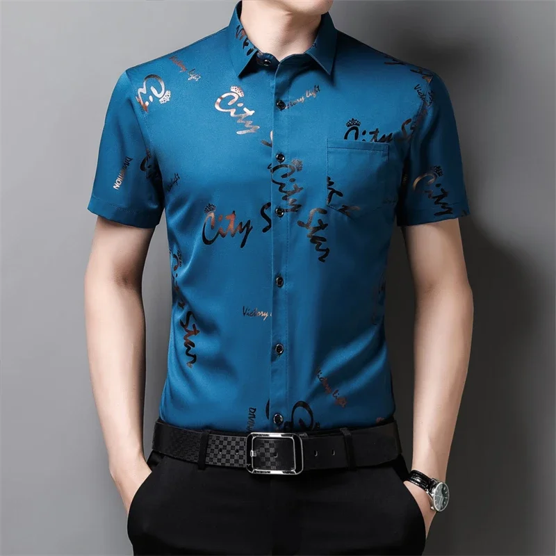 Camisa informal de negocios para hombre, camisa de manga corta, Top resistente a las arrugas, sin hierro, nueva