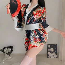 Erotic Kimono Uniform Set Geisha Kimono Robe Pornography Sexy Cosplay Nightgown Bow Rejuvenation Pajamas Prostitution Clothing