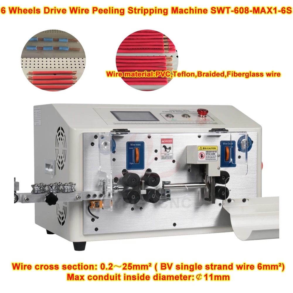 

6 Wheels Drive Wire Peeling Stripping Machine SWT-608-MAX1-6S Automatic Cable Cutting Stripper for 0.2 to 25mm2 Wire Cross