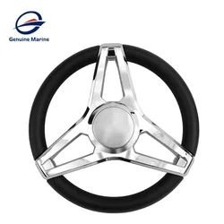Genuine Marine Boat Steering Wheel Soft TPU 350mm Shaft Polished 3 Spoke Silver For RV Yacht Camper Car Accessories In Stock
