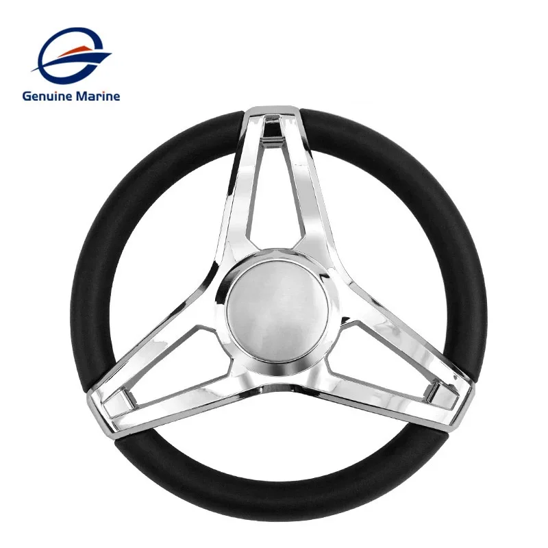 Genuine Marine Boat Steering Wheel Soft TPU 350mm Shaft Polished 3 Spoke Silver For RV Yacht Camper Car Accessories In Stock