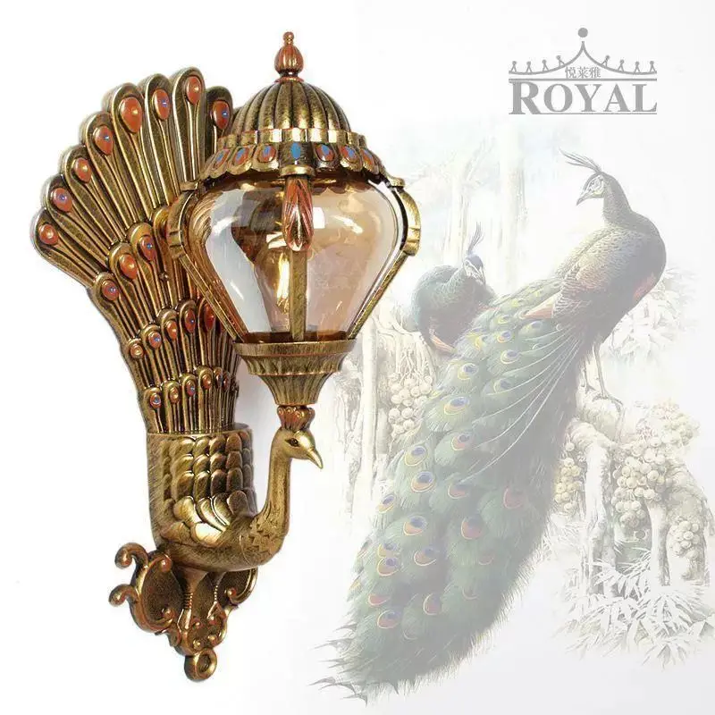luxurious peacock waterproof wall lamp  living room corridor  personality retro gold  LED outdoor wall lamp