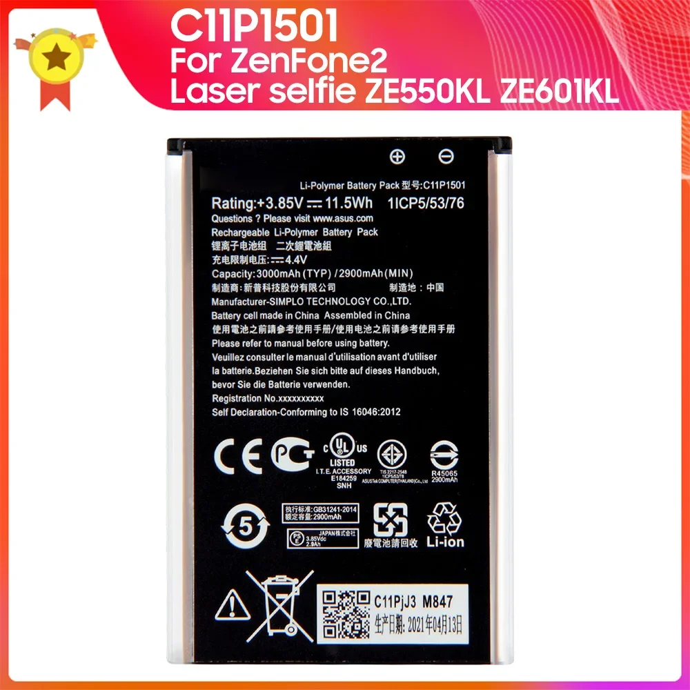 

Phone Replacement Battery C11P1501 For ASUS ZenFone2 Laser selfie ZE601KL ZE550KL Z011D Z00LD ZD551KL D551KL Z011D 3000mAh