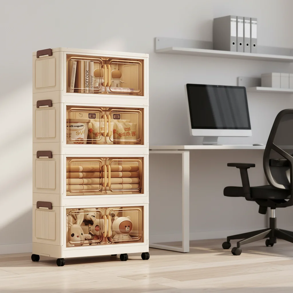 4 Layers Large Capacity Plastic Collapsible Wardrobe Removable BedRoom Storage Box With Wheels Portable Folding Storage Cabinet