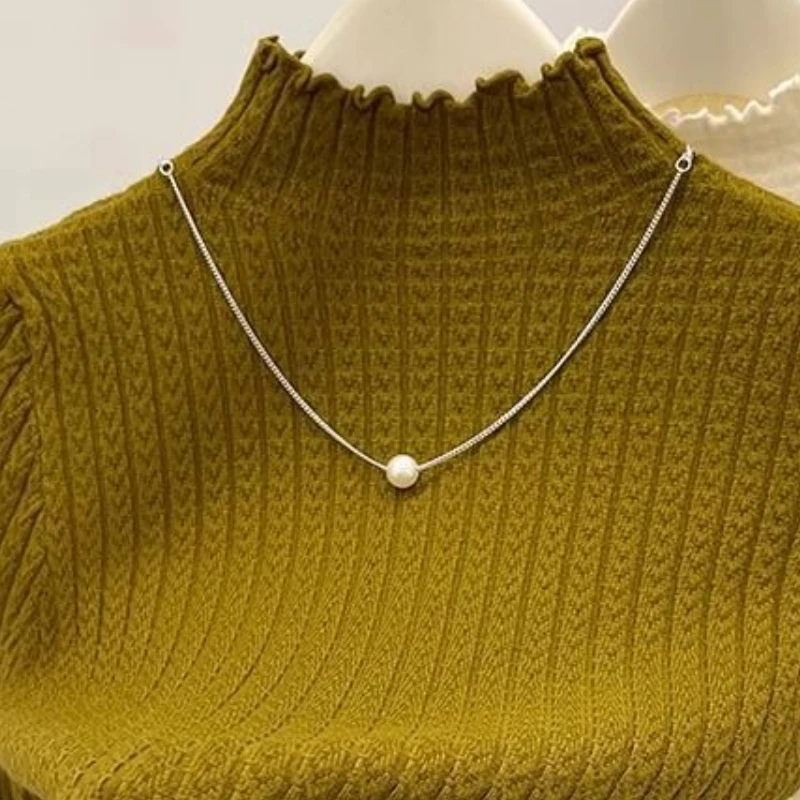 Odzież damska jesień-zima Swetry Jednolite Kolory Półgolf Podstawowe Pulowery Moda Koreańska Wyszczuplające Proste Swetry Damskie