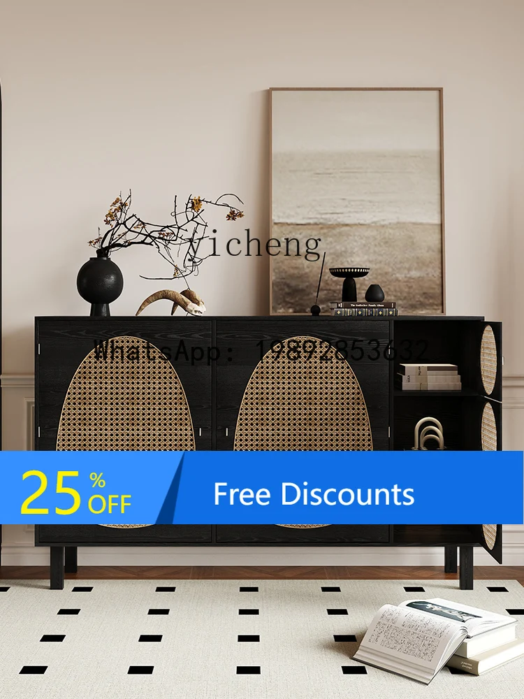 ABC  solid wood rattan dining small apartment living room tea cabinet locker