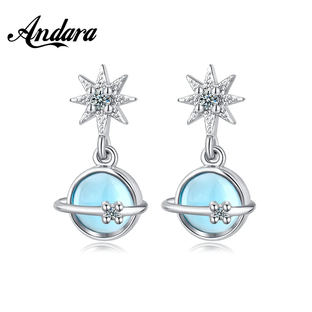 925 Sterling Silber Ohrringe Blau Stellar Zirkon Stud Ohrringe für Frauen Hochzeit Schmuck Geschenk Partei