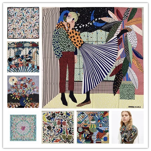 Foreign trade original single Spanish print colorful flower square scarf shawl beach various scarves